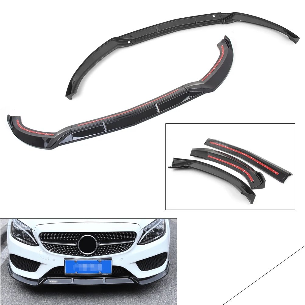 

Glossy Black Front Bumper Lip Cover Trims For Benz C-Class W205 Sport DP Style 2015 2016 2017 2018 15 16 17 18