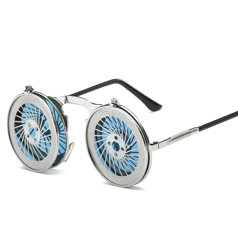 

VAZROBE Round Steampunk Sunglasses Men women flip up Vintage Gothic Men's Hip Hop 80s hippie Spring Hinge Sun Glasses novelty