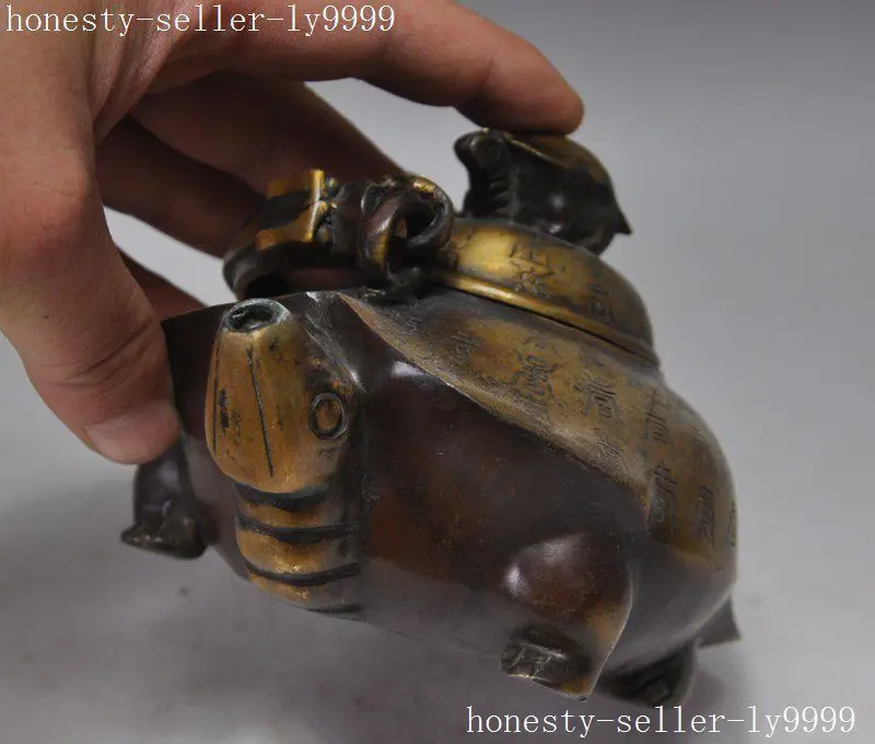 

6" mark chinese bronze copper Literal Turtle statue Wine Tea Pot Flagon Teapot Garden Decoration Brass Bronze
