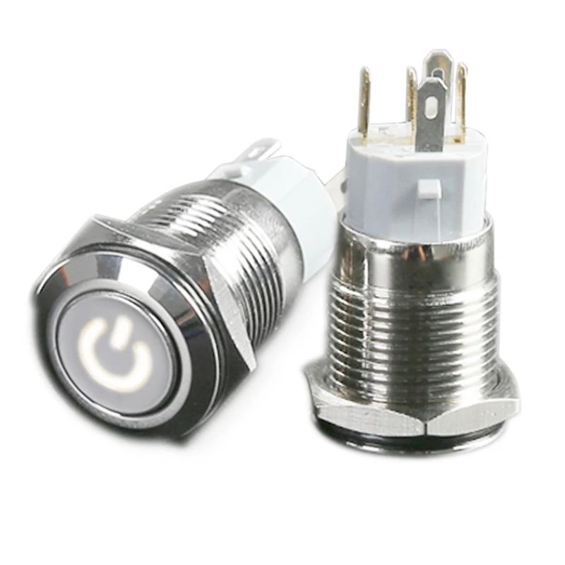 

19mm metal button switch power supply self-locking circular switch waterproof switch with white light voltage 12V