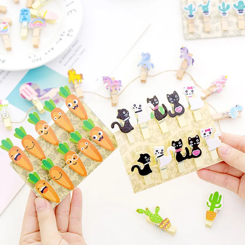 10 pieces/lot) Cute Cartoon Color Small Wooden Clip Hanging DIY Photo Small Clip Wooden Cartoon Photo Clip