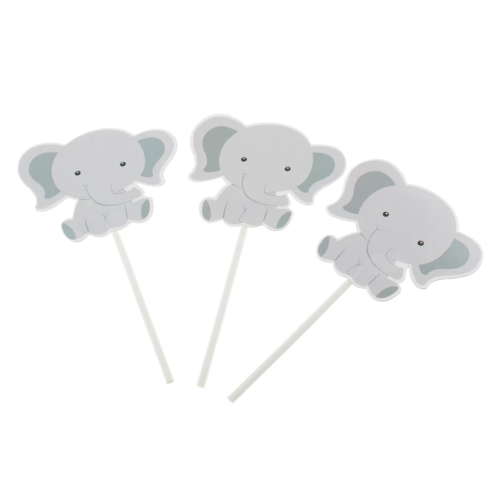 24pcs Cartoon Elephant Cupcake Picks Cake Toppers Party Wedding Baby Shower Bridal Decor Kids Children Birthday Party Supplies