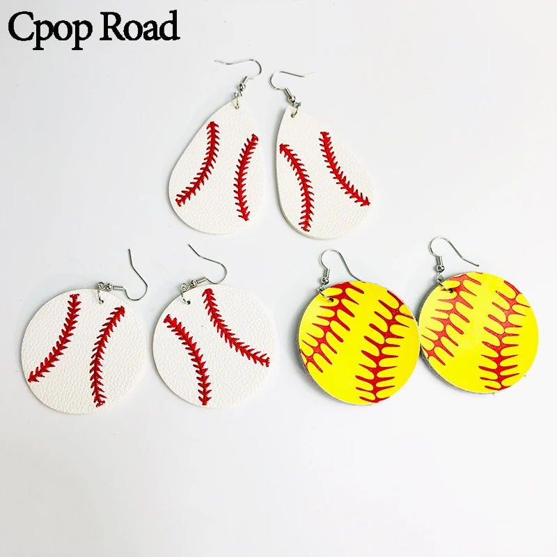 

Cpop Hot Sale Football PU Leather Earrings Round Water Drop Statement Earrings Women Accessories Jewelry Gift for Friends 2019