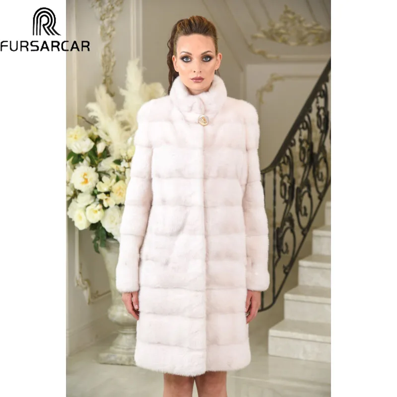 FURSARCAR новинка модное пальто из натурального меха норки с длинным рукавом женская