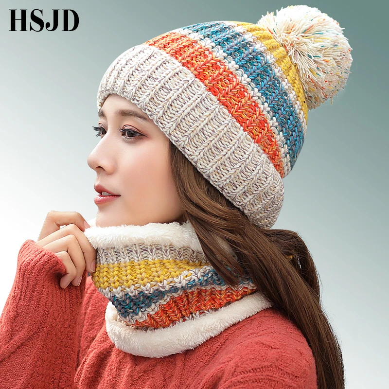 Brand Winter Beanies For Women Mixed Colors Knitted Hat Scarf Set ...