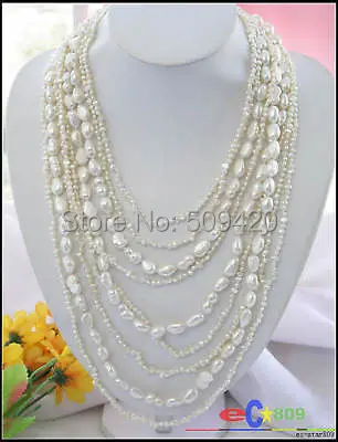 

Free Shipping >>>10row 6- 12mm WHITE BAROQUE FW CULTURED PEARL NECKLACE