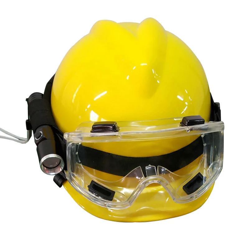 Пожарный шлем спасательные шлемы с фонариком и защитные очки аварийный тренировочный рабочий защитный жесткий головной убор - Цвет: Цвет: желтый