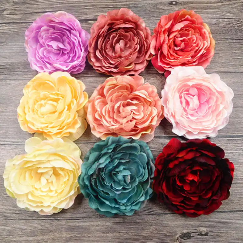 5 PCS (10 cm/flower) artificial silk edge illustration vase peony