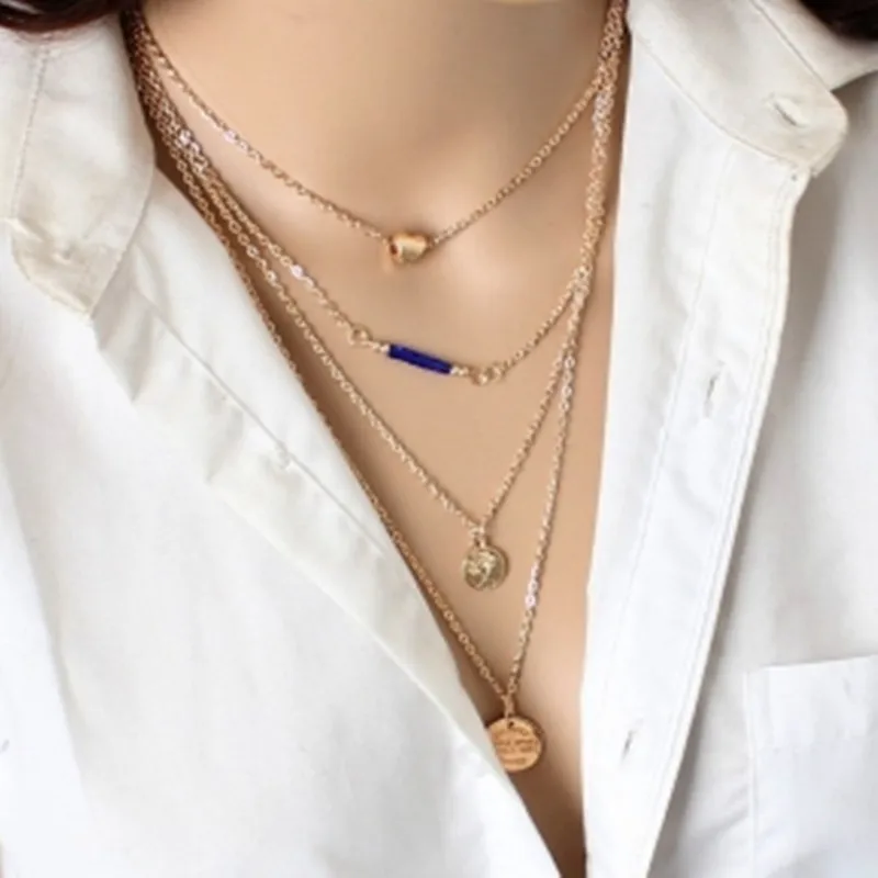 

Europe and the United States big fashion temperament clavicle chain of high-grade love gold coin multi-layer anti-allergic neckl