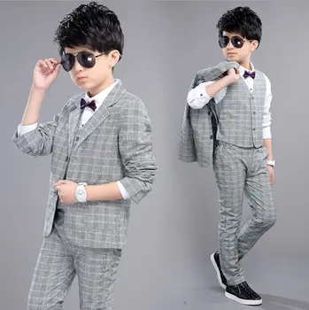 

2017 New Children Suit Baby Boys Suits Kids Blazer Formal Suit For Wedding Boys Clothes Set Jackets Blazer+Pants+Vest 3pcs 5-12Y