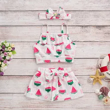 Детский купальный костюм для девочек на лето, бикини, пляжный Пояс для чулок Топы+ юбка+ повязка на голову купальник из двух частей для девочек бикини для ванной костюм T9