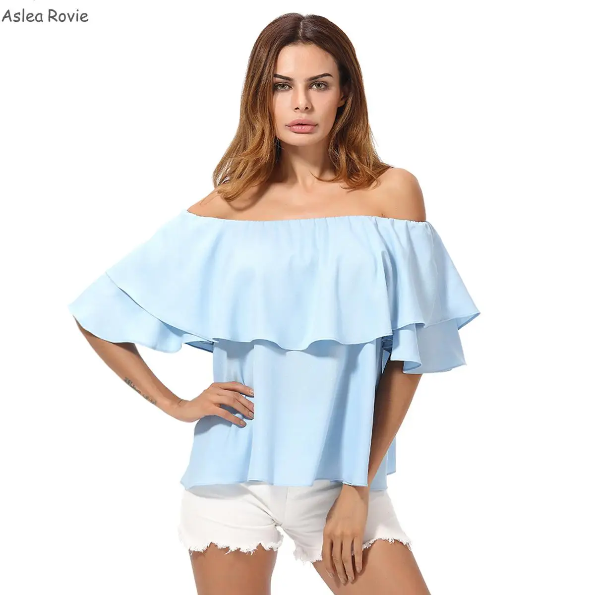 

2019 New Arrival Leijijeans Regular Casual Chiffon Short None Solid Slash Neck Butterfly Sleeve China (mainland) Blouses & Shirt