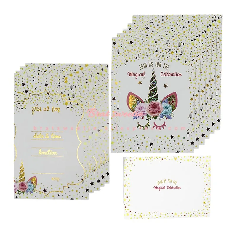 

Unicorn Party Invitations Card Wedding Decorations Kids Girls Happy Birthday Party Invitations Card with Envelope Unicornio