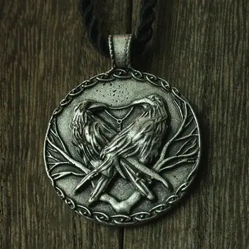 

lanseis 10pcs ginn and Muninn,Thought and Memory Odin's crows pendant vking rave men necklace two black bird charm