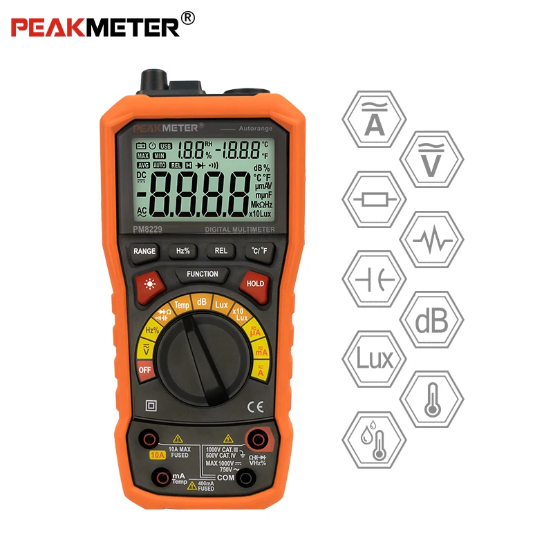 

PEAKMETER PM8229 Auto manual Range Digital Multimeter with TRMS 1000V Temperature capacitance frequency Test