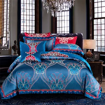 

Luxury Royal Bedding set Queen King size Bed set Satin Egyptian Cotton Blue Duvet cover Bed/Flat sheet Bed spread linge de lit