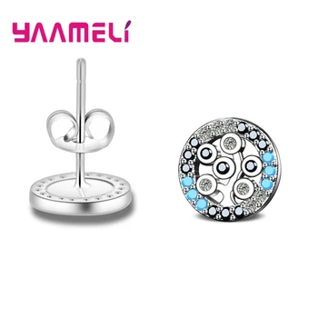 

New Korea Style Round Stud Earrings For Women 925 Sterling Silver Shiny Crystals Full Paved Round Stud Earrings