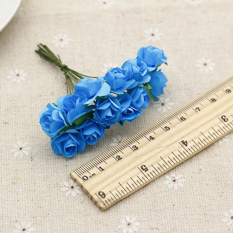 12 шт./партия Разноцветные искусственные бумажные цветы Роза свадебный декоративный подарок - Цвет: Синий