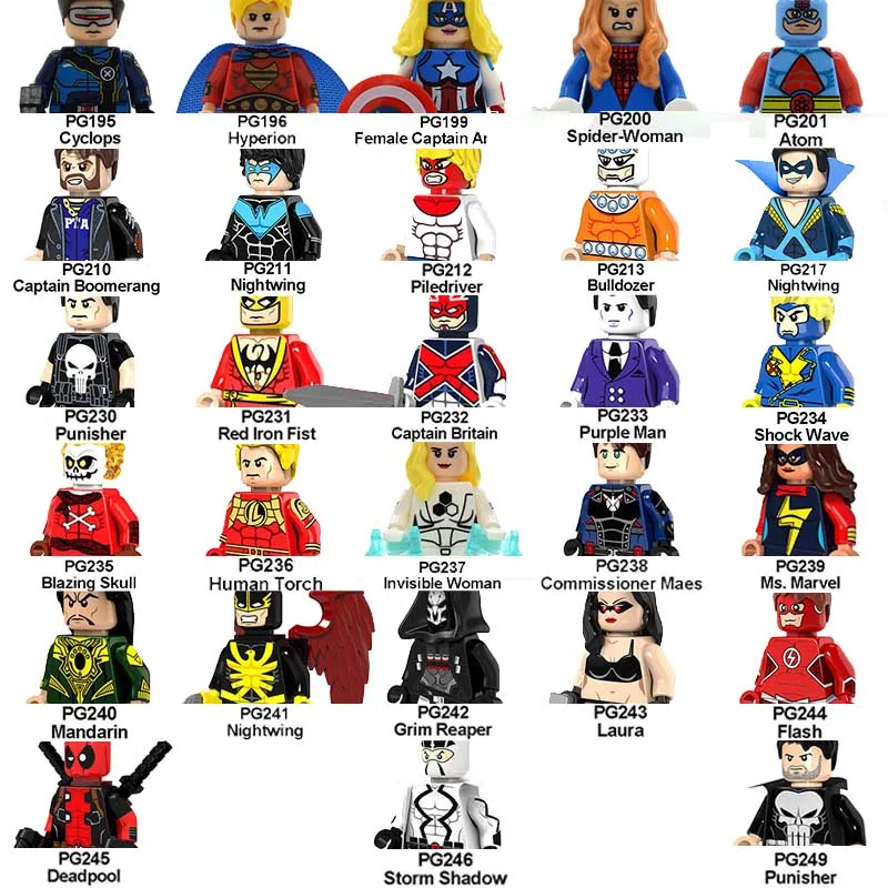 

20pcs/lot Hyperion Atom Spiderwoman Super Heroes Punisher Purple Man Flash Laura Building Blocks Bricks Toys for Children