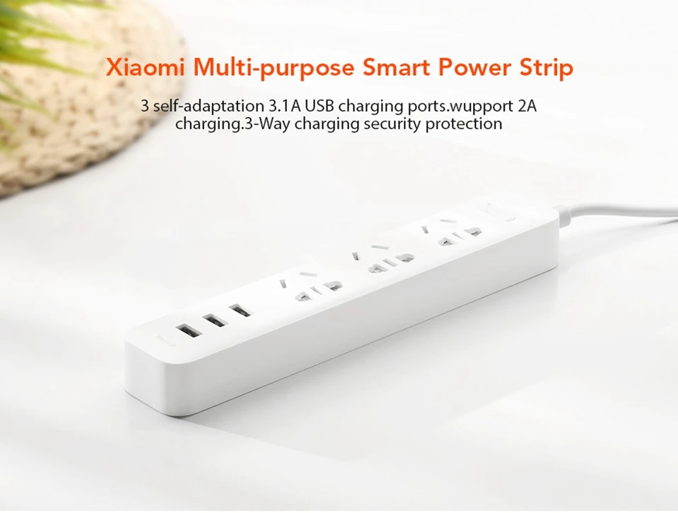 Original Xiaomi Mijia Smart Power Strip 3 2A Fast Charging USB Ports + 3 Sockets Xiaomi Xiaom MI Smart Home Black With Adapter (1)