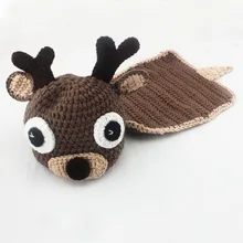 Костюм оленя шапка бини с Комплект накидки с капюшоном Новорожденный ребенок реквизит для фото младенца вязаные животные фотографии реквизит 1 комплект H149