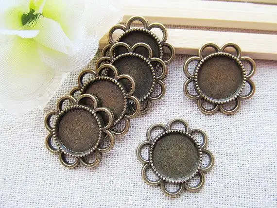 

100pcs Antique Silver tone/Antique Bronze Flower Base Setting Pendant Charm/Finding,fit 14mm Round Cabochon/Picture/Cameo