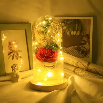 

Enchanted Forever Rose Flower In Glass LED Light Battery Powered Desk Lamp Romantic Valentine's Day Wedding Birthday Gift