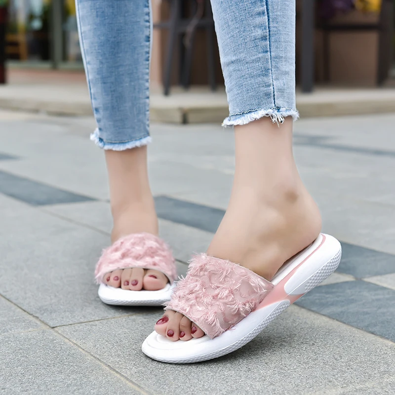 

2019 Women Summer Home Slippers Flip Flops Peep Toe Sandals Glitter Sandals Platform Ladies Shoes Flat Platform Boat Slippers