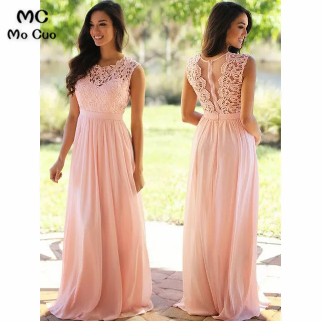 blush pink long bridesmaid dresses