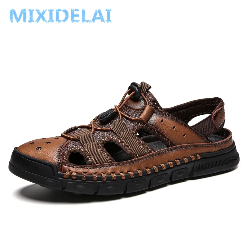 2019 New Summer Business Casual Men's Sandals Men Leather Splice Shoes Outdoor Male Hand Stitching Wrapped Toe Beach Sandal Men 2019 New Summer Business Casual Men's Sandals Men Leather Splice Shoes Outdoor Male Hand Stitching Wrapped Toe Beach Sandal Men
