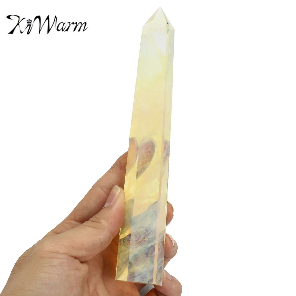 

KiWarm 1pc 20cm Rare Citrine Quartz Crystal Wand Point Healing Crystal Stone Wand Stick Gemstone DIY Decor Crafts Ornament