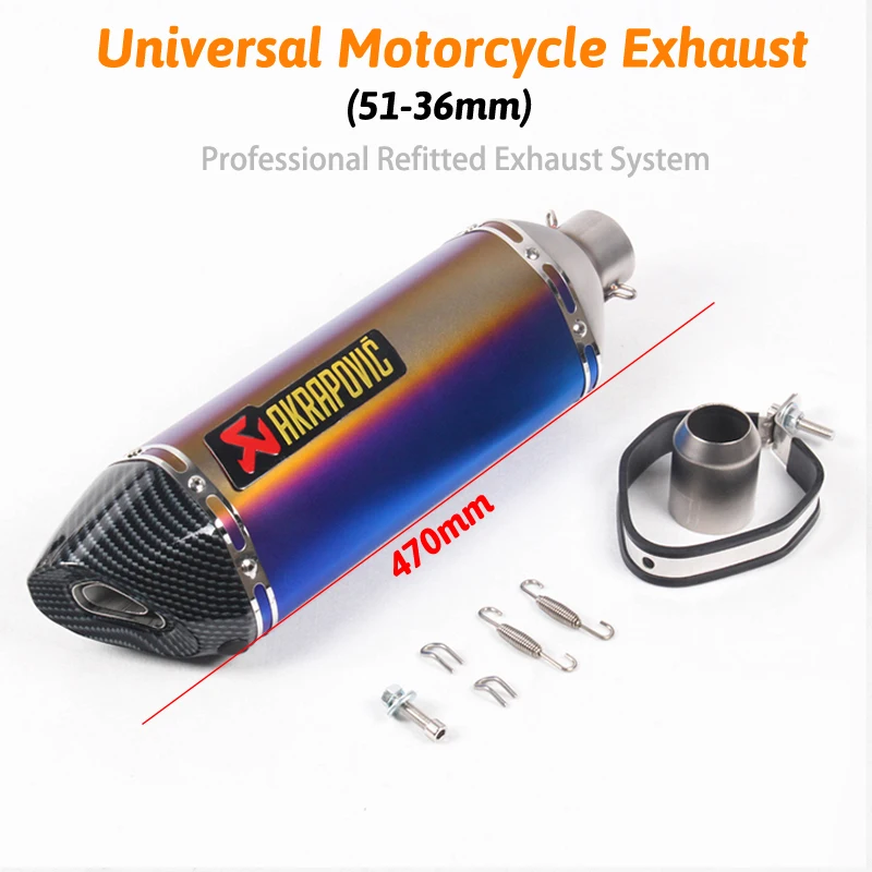 51MM Unversal Motorcycle Akrapovic Exhaust Pipe With Muffler Moto Bike Pot Escape For Yamaha Honda KTM Kawasaki Ducati 470mm 51MM Unversal Motorcycle Akrapovic Exhaust Pipe With Muffler Moto Bike Pot Escape For Yamaha Honda KTM Kawasaki Ducati 470mm