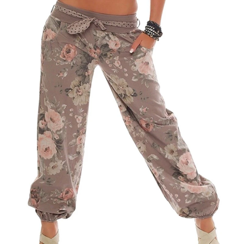

LITTHING 2019 New Women Summer Floral print Pants Loose Trousers Female Soft Elastic Middle Waist Pants Causal pant Mujer Chic