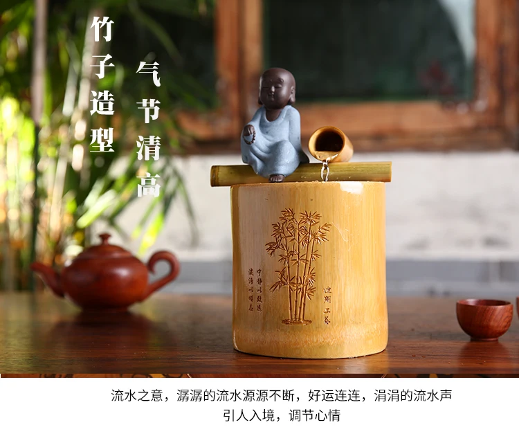 Маленький монах бамбуковый Мини Фонтан воды особенности фэн-шуй счастливые настольные, декор дома водного цикла орнамент бизнес подарок на день рождения