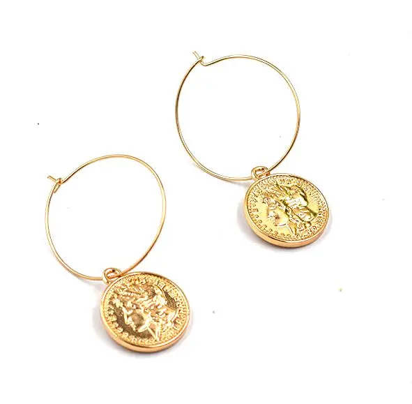 

wholesale 10 pair /lot high quality fashion jewelry metal coin beauty queen portrait earrings