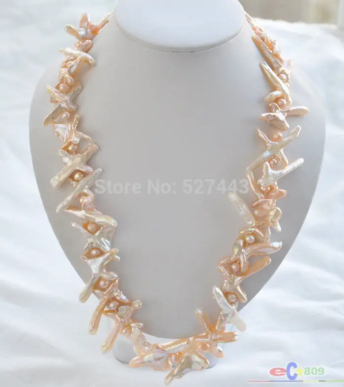 

Wholesale fast NATURE 19" 50mm PINK CROSS BAROQUE KESHI REBORN PEARL NECKLACE AAA