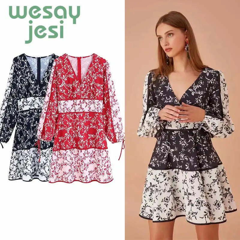 

Dress Women Elegant Vintage sweet floral Dress Stylish Sexy long sleeve Casual lose Beach Summer Sundress vestidos