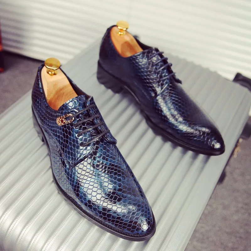 men footwear 2016 studs shoes luxury brand moccasins snake skin ballet flats glossy patent leather brogue oxford shoes for men (12)