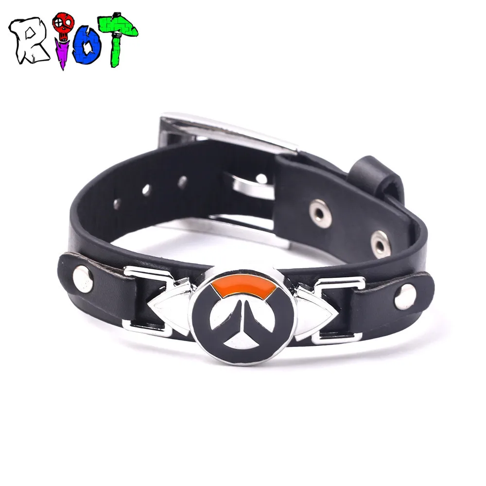 

FPS Game OW Logo Leather Bracelet Men Jewelry Tracer Reaper Hero OW Game Bangle Wristband Movement Charms Souvenirs Fans Gift