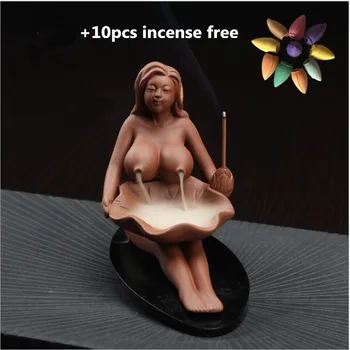 

Backflow Incense Burner Maid Statue Home Ornament Ceramic Beauty Stick Incense Holder Censer + 10Pcs Incense Cones