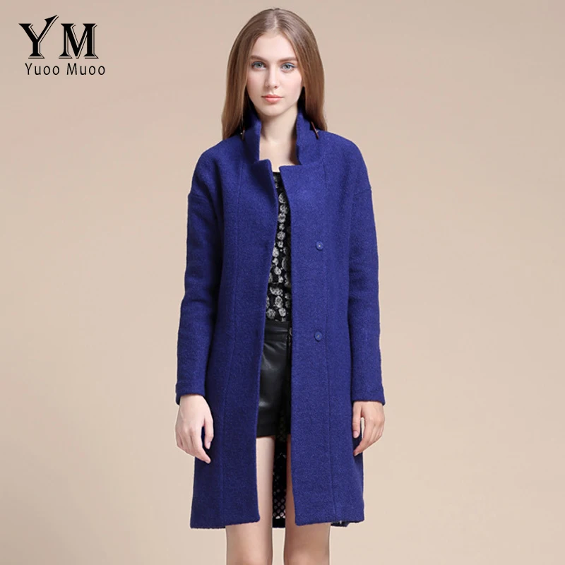 YuooMuoo 2016 New Women Coat Slim Blue Wool Coat High Quality Fashion Female Overcoat Brand Women's Coats and Jackets casaco