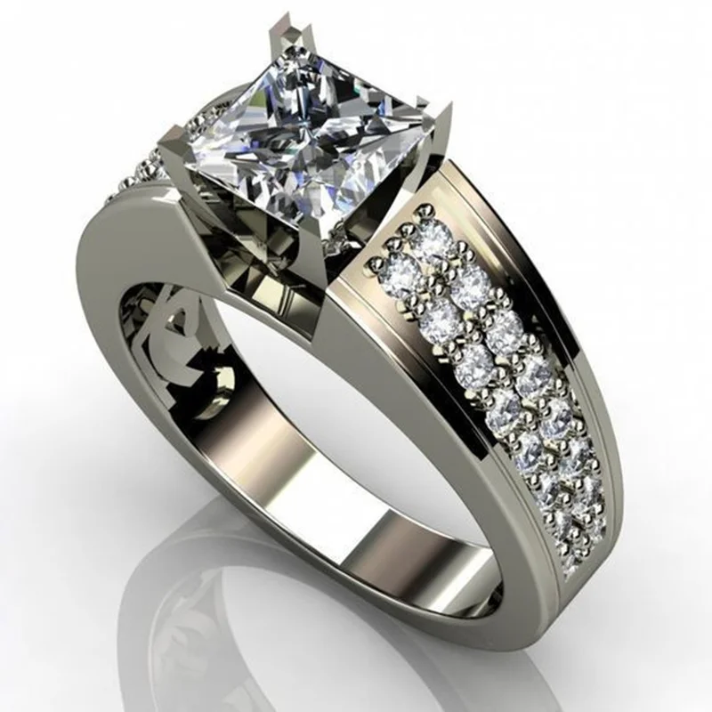 Роскошное обручальное кольцо с белым квадратным цирконием AAA для женщин и девочек, 925 пробы Серебряное кольцо с камнем CZ, обручальные кольца для женщин