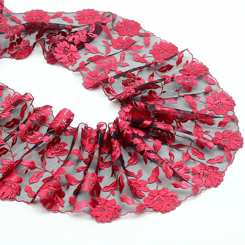 

MLAEY 2Yards Red Embroidered Flower Lace Trim High Quality Lace Fabric DIY Craft&Sewing Dress Clothing Accessories