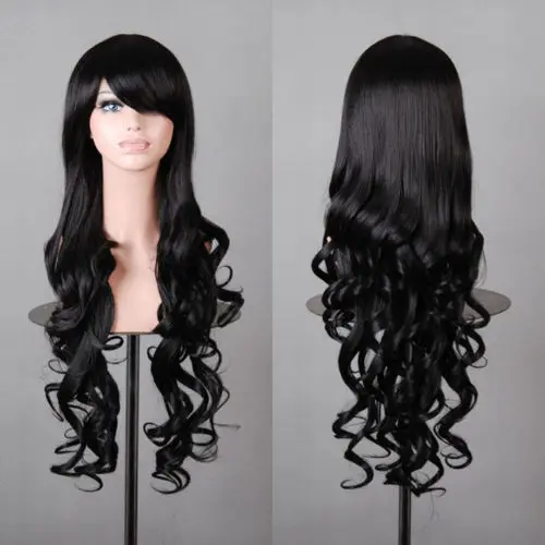 Black Long Wavy Cosplay Anime party Synthetic Wig USPS free Shipping 150331 |