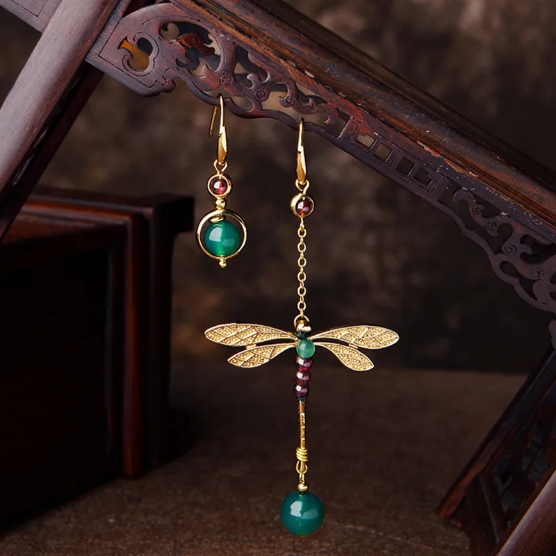 Yanting Natural Green Stone Earrings For Women Gold Color Gragonfly Earing Irregular Ethnic Earrings Fashon Jewelry Female 2018 026  (5)
