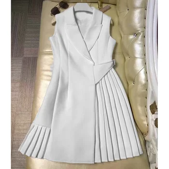 

New dress Explosion spring and summer pleated lotus leaf hem sleeveless waist length suit