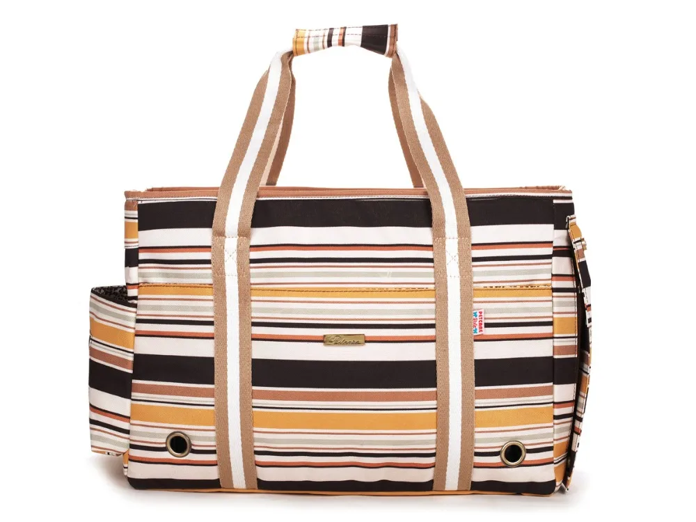 

Yellow Striped Polyester Pet Dogs Carrier Bag Fashion Small Puppy Dogs Bag