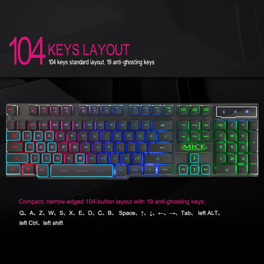 Проводная игровая клавиатура iMice механическая на ощупь + русская наклейка