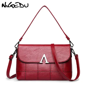 

NIGEDU soft PU Leather Crossbody Bags for Women Shoulder Bag lattice Female Messenger Bag Mother gift Handbags bolsa Totes black