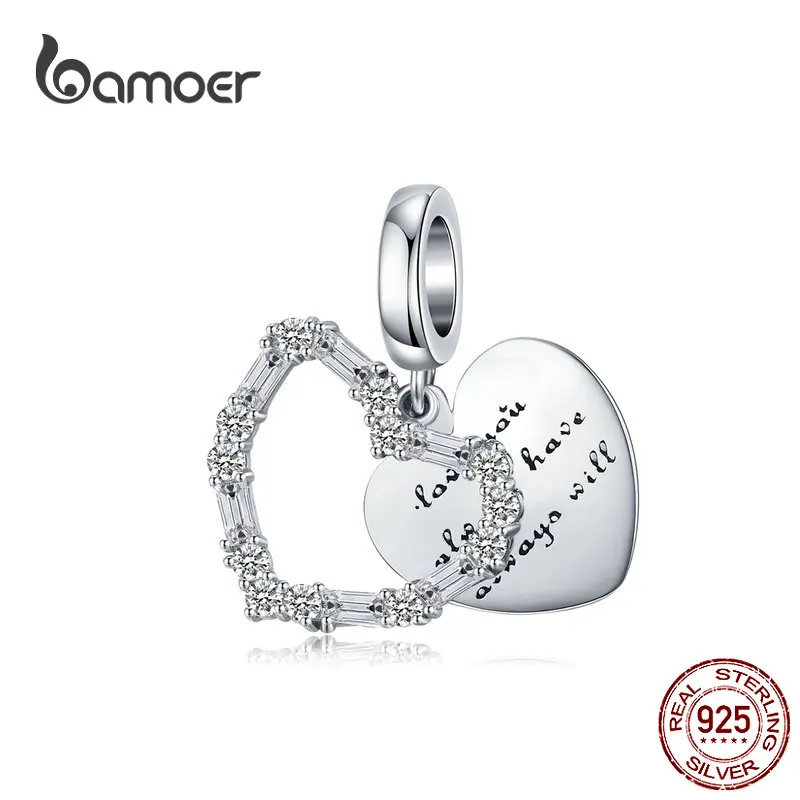 

BAMOER Heart Shape Pendant Charm 925 Sterling Silver Promise Charms fit for Female Bracelet Bangle Luxury Brand Jewelry SCC1164